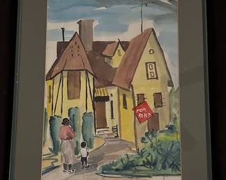Jo Lathwood (1902-1987), House For Rent,                  15.5 x 20.75 framed, signed. #14