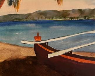 Jo Lathwood (1902-1987), Boat by the Water , 26 x 19 framed, signed 1950. #1