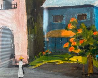 Jo Lathwood (1902-1987), Carribean Art Shops, Double sided, Art on both sides, 31 x 17 framed, signed Jo Cassett Lathwood. #12