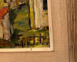 Helen Van Cleave, (1891-1975) Landscape State Beach Santa Monica, CA, signed, oil on canvas, wooden frame with textile runner, 23 x 17 inches sight size, 28 x 22 1/2 inches framed.