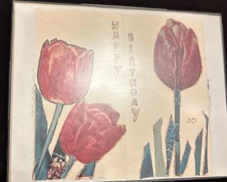 Jo Lathwood (1902-1987), Happy Birthday Collage Card, framed, signed Jo. #27