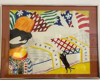 Jo Lathwood (1902-1987), Woman Petting Cat, 28 1/4 x 21 1/4 framed. #7