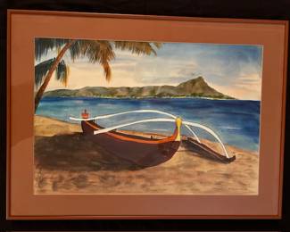 Jo Lathwood (1902-1987), Boat by the Water , 26 x 19 framed, signed 1950. #1