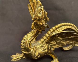 Tiffany & Co., New York, NY, pair, dragon brass candlesticks, circa 1875 - 1891, 7 1/2 inches tall, signed, provenance with  letter from Tiffany & Co, NY dated 1966.