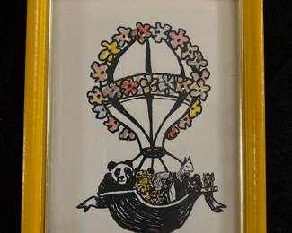 Jo Lathwood (1902-1987), Animals in Hot Air Balloon, 6 x 8 framed, signed Jo. #15