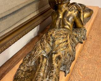 Joseph D'Aste (French/Italian, 1881-1945) Cast bronze sculpture, Satyr with cherub lying down, circa early 20th century, signed J D'Aste.