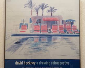 David Hockney a drawing retrospective framed poster.