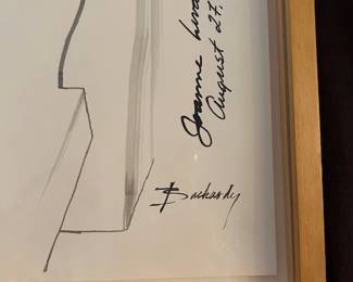 DON BACHARDY (born 1934), Portrait of Joanne Livas (seated), signed by the sitter, signed by the artist, mixed media, strip wood frame, black/white, 23 x 28 1/2 inches sight size; 24 1/2 x 30 1/2 inches framed.