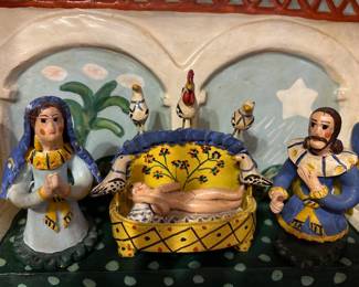 Vintage Estremoz Portugal Clay Pottery Folk Art Nativity Set.