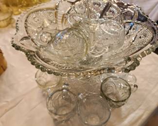 Crystal punch bowl and glasses 
