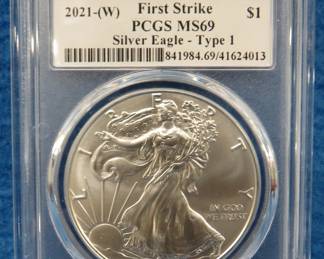 Lot 137. 2021 W First Strike Silver Eagle Type 1 graded PR69 by PCGS