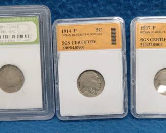 Lot 156. 1900 Liberty V-Nickel, 1914 P and 1937 P Buffalo Nickels