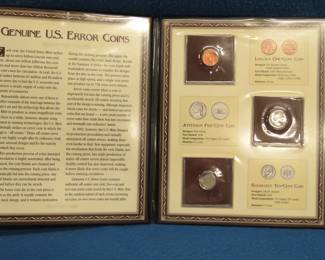 Lot 88. Album from PCS entitled "Genuine U.S. Error Coins" with one each error Penny, Nickel, and Dime.