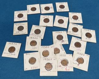 Lot 105. Twenty-one pennies from the 1950s described with a mint error described on each slab by the collector
