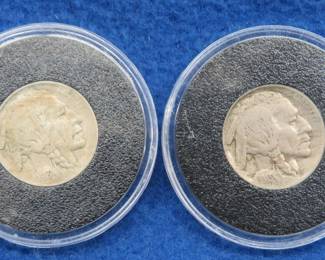 Lot 37. One 1913 Type 1 and one 1913 Type 2 encapsulated Buffalo Nickels
