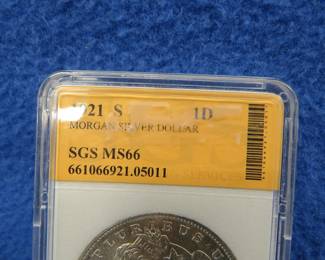 Lot 49. 1921 S Morgan Silver Dollar graded MS 66 by SGS