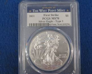 Lot 149. 2021 First Strike Silver Eagle Type 1 graded MS70 by PCGS