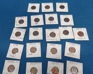 Lot 103. Twenty pennies from the 1950s with a mint error described on each slab by the collector