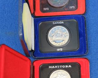 Lot 271. Three Canada Proof Dollars 1970 100% Nickel, 1972 50% Silver, and 1973 50% Silver