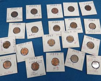 Lot 104. Twenty pennies from the 1950s described with a mint error described on each slab by the collector