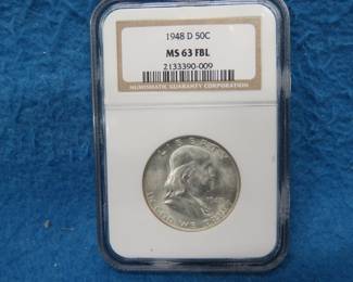 Lot 43. 1948 D Franklin Half Dollar graded MS 63 by NGC