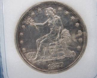 Lot 8. 1877 U.S. Trade Dollar graded MS-60 Cleaned by NNC