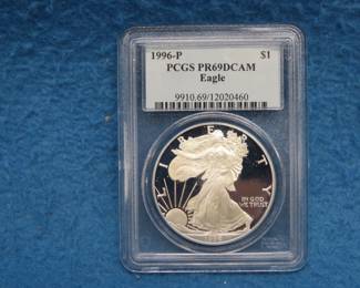Lot 90. 1996 P Silver Eagle graded PR69DCAM by PCGS