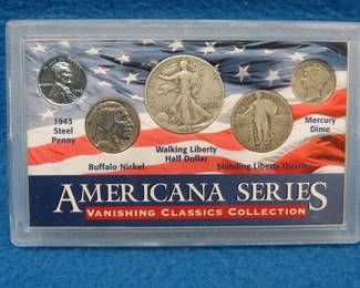 Lot 120. Vanishing Classics Collection featuring a Walking Liberty Half Dollar, Standing Liberty Quarter, Mercury Dime, Buffalo Nickel and Steel Penny