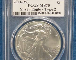 Lot 154. 2021 W Silver Eagle Type 2 graded MS70 by PCGS