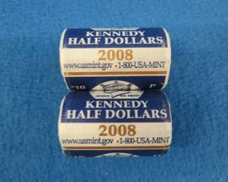 Lot 242. 2008 P and 2008 D U.S. A. Mint-Rolled Kennedy Half Dollars. 20 per roll.