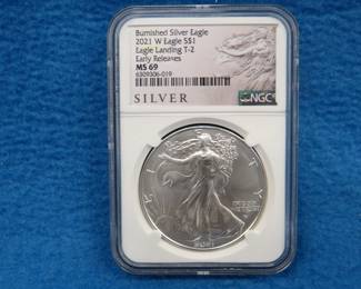 Lot 124. 2021 W Eagle Landing T-2 Early Release Silver Eagle graded MS 69 by NGC