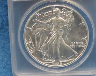 Lot 218. 1988 Silver Eagle slabbed and graded MS69 by ANACS