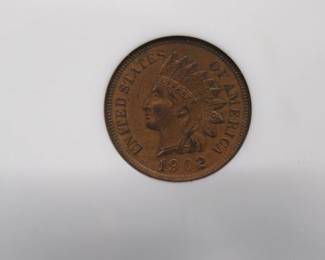 Lot 19. 1902 one-cent Indian Head coin graded MS 64 BN by NGC