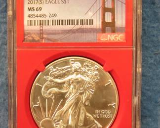 Lot 48. 2017 S Silver Eagle graded MS 69 by NGC