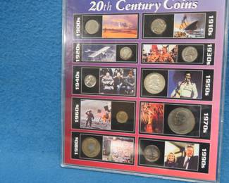 Lot 32. Framed display called "10 Decades of 20th Century Coins"