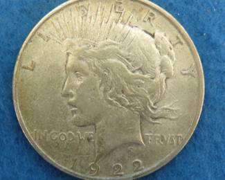 Lot 25. 1922 D Peace Silver Dollar graded Fine by Littleton Coin Co.
