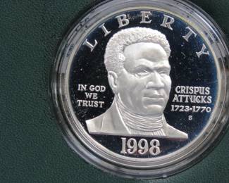 Lot 260. 1998 Crispus Attucks Black Revolutionary War Patriots 90% Proof Silver Dollar