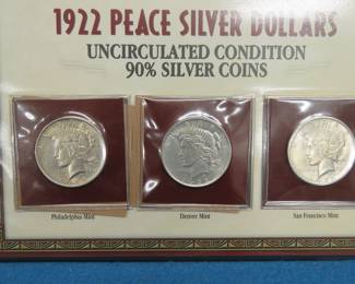 Lot 34. "The Complete Collection of Uncirculated First-Year-of-Issue Peace Silver Dollars" from PCS Stamps and Coins.
