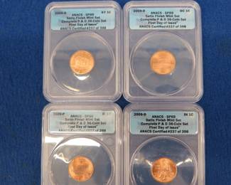 Lot 185. "First Day of Issue" Lincoln Penny Bicentennial set with all four design themes slabbed by ANACS