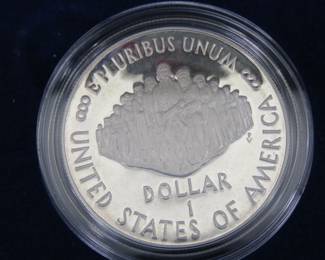 Lot 215. U.S. Constitution Coins 1986 Liberty Silver Dollar with .77 troy oz. of .900 silver. No gold.