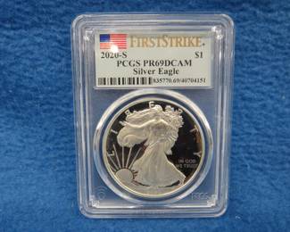 Lot 123. 2020 S First Strike Silver Eagle graded PR69DCAM by PCGS