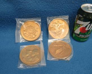 Lot 158. Four patriotic large 95% copper national medals. Birth of the Marine Corp. U.S. Army Bicentennial U.S. Coast Guard Bicentennial U.S. Navy