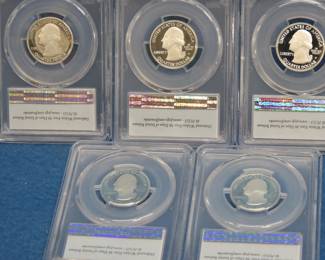 Lot 207. Five America the Beautiful First Strike Limited edition 2016 S Quarters slabbed and graded PR70DCAM by PCGS