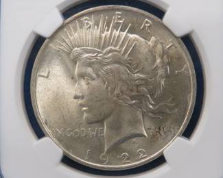 Lot 198. 1922 S Peace Silver Dollar slabbed and graded MS 64 by NGC