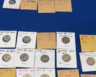 Lot 277. 6 Buffalo and 15 Jefferson Nickels with written dates provided prior to consignment