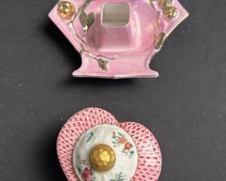 Pink Purple Porcelain Inkwells 2, Vintage
