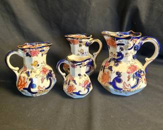 Masons Iron Stone Made In England Pitchers, Handpainted
