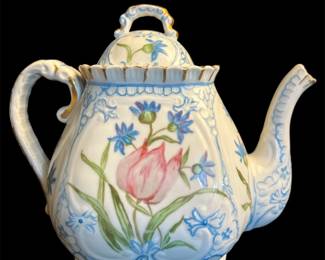 Hand Painted French Floral Teapot, Porcelain, Vintage