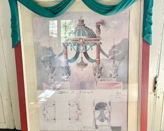 Antique Coloured Print Of An Arc De Triomphe With Gorgeous Gold And Teal Ornamental Framing