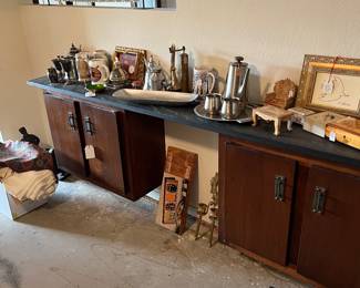 Floating cabinets with marble top. Vintage collectibles